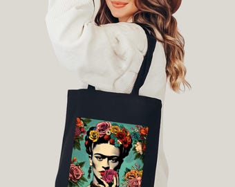 Mexican Frida Khalo Canvas Tote Bag, Mexican Women Canvas Tote Bag, Christmas Gift for her, Mexican Pride Tote Bag, Regalo para mujer