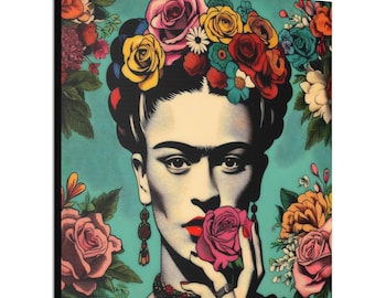 Frida khalo Modern Colorful Canvas Wall Art, Aesthetic Frida Mexican Woman Wall Decor, Frida Khalo Canvas Artwork for Home or Business