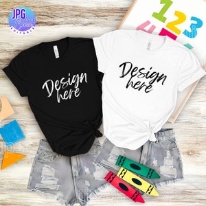Teacher Bella Canvas 3001 Black and White T-Shirt Mockup, School Teacher Shirt Flat Lay Mockup, Back to School Mockup