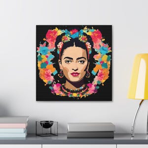 Frida khalo Modern Colorful Canvas Wall Art, Aesthetic Frida Mexican Woman Wall Decor, Frida Khalo Canvas Artwork for Home or Business