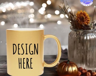 Gold Mug Mockup, Metallic Mug Mockup, Gold Metalic Cup Mockup, Fall Mug Mockup, Fall Cup MockUp, Printify Mug Mockup JPG Digital Image