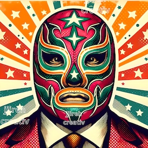 Luchador, Wrestler, Lucha Libre Imagen , Vintage Mascara Luchador, Luchador Digital Art, Retro Luchador Image JPG