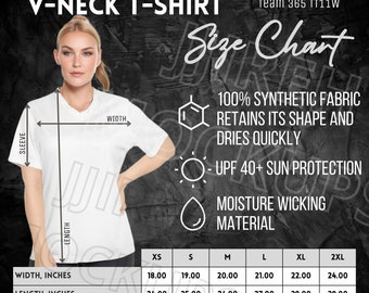 Women's Performance V-neck T-shirt Size Chart, Printify Sport T