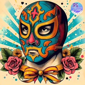Luchador, Wrestler, Lucha Libre Bildn, Vintage Mascara Luchador, Luchador Digital Art, Retro Luchador Bild JPG und PNG Format 2 Dateien