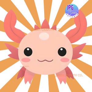 Axolotl Image, Retro Axolotl Vector, Axolotl JPG, Axolotl Watercolor Clipart, Cute Axolotl, JPG and PNG 2 Formats Image