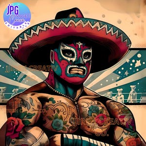 Luchador, Wrestler, Lucha Libre Bildn, Vintage Mascara Luchador, Luchador Digital Art, Retro Luchador Bild JPG und PNG Format 2 Dateien
