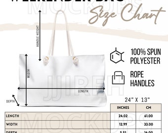 Weekender Bag Size Chart Mockup, Printify weekender bag Size Chart , Generic Brand Weekender Bag Size Guide
