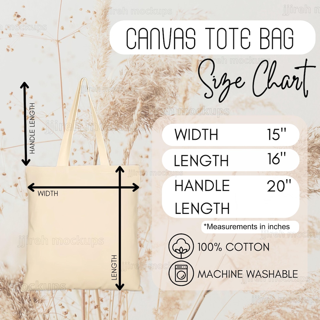 Canvas Tote Bag Size Chart, Liberty Bags OAD113 Tote Mockup Size Guide ...