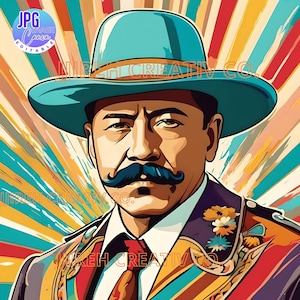 Pancho Villa, Revolucion Mexicana Imagen , Comic Francisco Villa, Francisco Villa Digital Art Watercolor Image JPG And PNG Format 2 Files