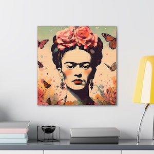 Frida khalo Modern Colorful Canvas Wall Art, Aesthetic Frida Mexican Woman Wall Decor, Frida Khalo Canvas Artwork for Home or Business