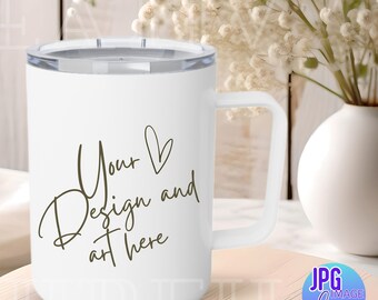 White Insulated 10oz Coffee Mug Mockup, 10oz Insulated Coffee Mug Mockup, Stainless Steel Mug Mockup, Printify Insulated Mug Mockup