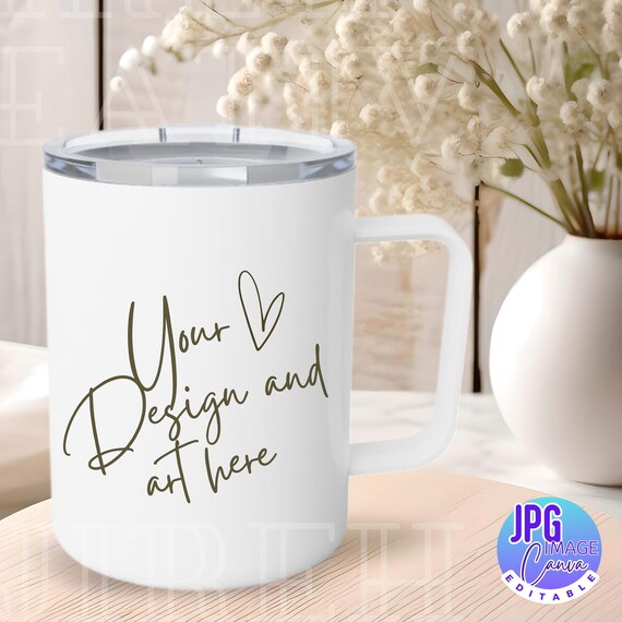 White Insulated 10oz Coffee Mug Mockup, 10oz Insulated Coffee Mug Mockup, Stainless Steel Mug Mockup, Printify Insulated Mug Mockup