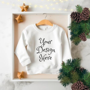 Christmas Rabbit Skins 3302 White Unisex Long Sleeve Kids Shirt Mockup, Rabbit Skins 3302 White Long Sleeve Toddler T-Shirt