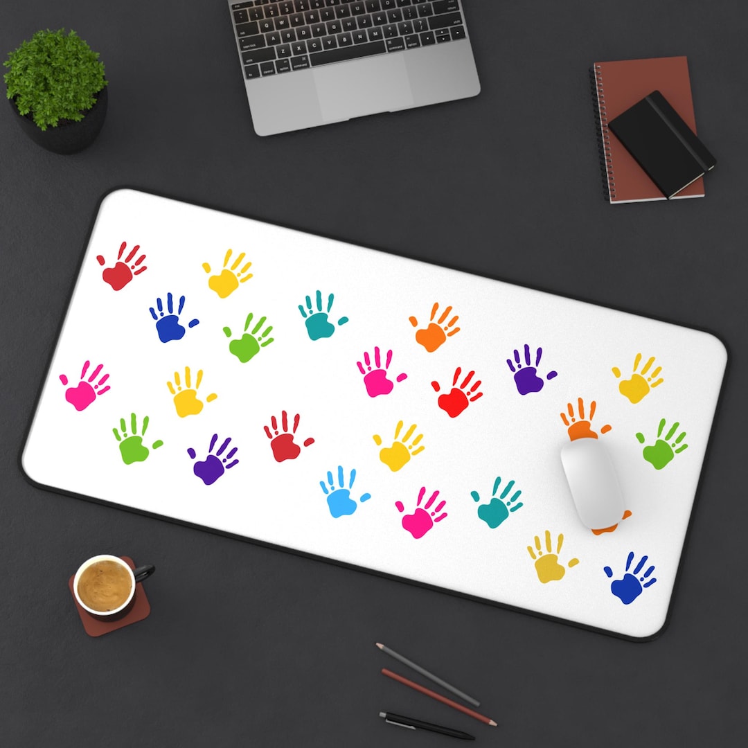 Colorful Kids Handprint Print Desk Mat 16x32 Inches, Colorful Kids ...