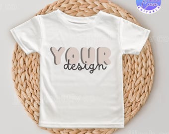 Maqueta de camiseta para niños, camiseta blanca Bella Canvas 3001T para niños pequeños, maqueta de camiseta bohemia, maqueta de camiseta para niños, maqueta de camiseta minimalista para niños