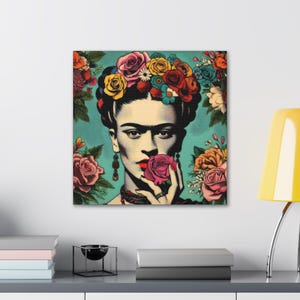 Frida khalo Modern Colorful Canvas Wall Art, Aesthetic Frida Mexican Woman Wall Decor, Frida Khalo Canvas Artwork for Home or Business