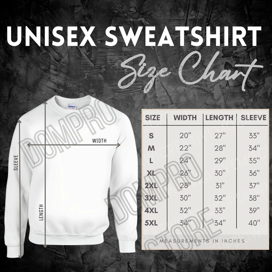 Gildan 18000 Size Chart, Size Chart for Gildan 18000, Minimalist