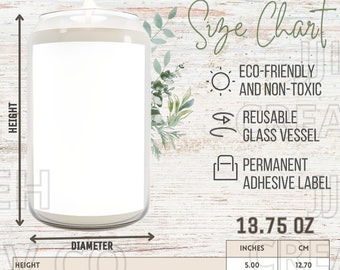 Scented Soy Candle Size Chart, Candle Sizing Guide, Printify Candle Size Chart, Candle Key Features, Scented Soy 13.75 Oz Candle Size Chart
