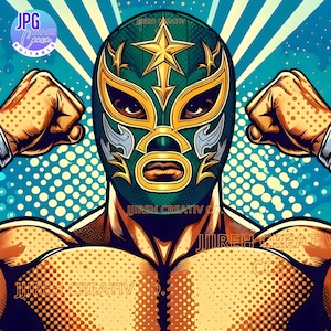 Luchador, Wrestler, Lucha Libre Imagen , Vintage Mascara Luchador, Luchador Digital Art, Retro Luchador Image JPG