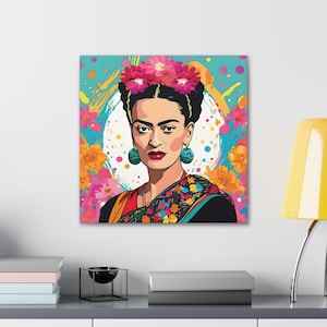 Frida khalo Modern Colorful Canvas Wall Art, Aesthetic Frida Mexican Woman Wall Decor, Frida Khalo Canvas Artwork for Home or Business