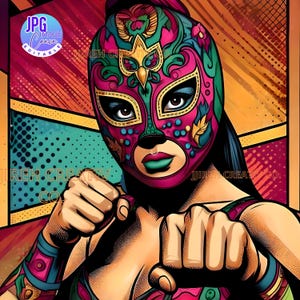 Luchador, Wrestler, Lucha Libre Imagen , Feminist Woman Power, Luchador Digital Art, Retro Luchador, Vintage Mujer Luchadora Mexicana