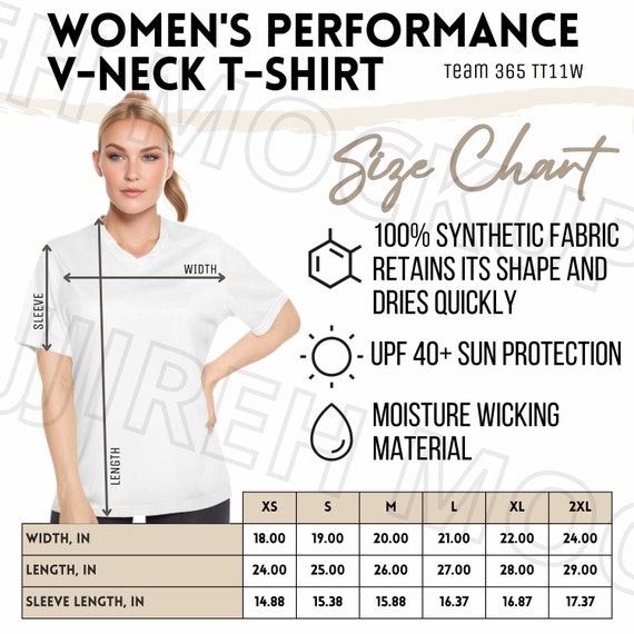 Women's Performance V-neck T-shirt Size Chart, Printify Sport T