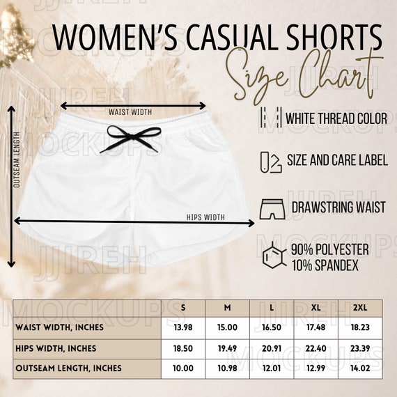 Tabla de tallas de pantalones cortos casuales para mujer AOP, Guía