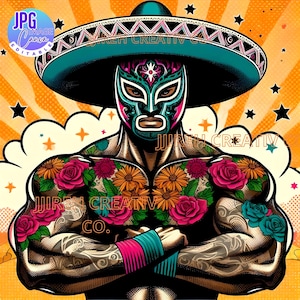 Luchador, Wrestler, Lucha Libre Bildn, Vintage Mascara Luchador, Luchador Digital Art, Retro Luchador Bild JPG und PNG Format 2 Dateien