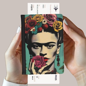 Étui pour passeport Frida Khalo, porte-monnaie de voyage emblème mexicain Frida Dimensions : 3,9 × 5,8 pouces, Frida Khalo Funda Pasasporte Tamaño 10 cm x 14,7 cm