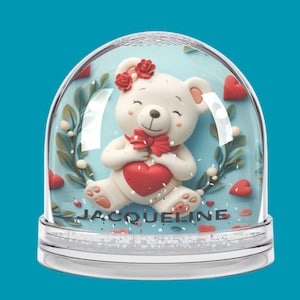 Valentines Day Snow Globe, Custom Name Snow Globe , Cute Bear Snow Globe, Snow Globe, Personalized Snow Globe, Baby Shower Snow Globe