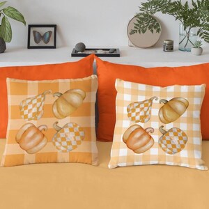Plaid Pumpkin Pillow Suede Autumn Accent Throw Orange Gingham Cushion Rustic Farmhouse Autumn Décor Harvest Checkered Pumpkin Pillow