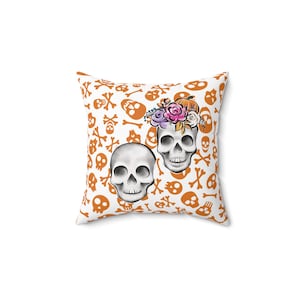 Accent Skull Pillow, Day Of The Dead Pillow, Floral Skull Pillow, Skeleton Skull Pillow, Skeleton Pillow, Spooky Throw Pillow, Skull Pillow