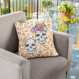 Edgy Skull Pillow, Spooky Skull Cushion, Accent Skull Pillow, Day Of The Dead Pillow, Skeleton Skull Pillow, Gothic Couch Pillow,Scary Skull