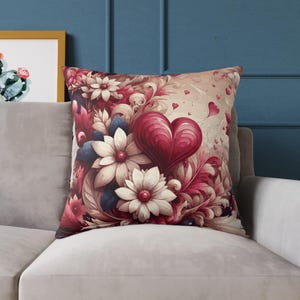 Flower Heart Pillow, Decorative Valentine Heart Pillow, Vintage Heart Pillow,Elegant Heart Cushion, Rustic Heart Pillow,Red Pink Heart Décor