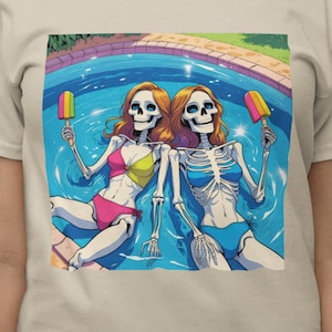 Summer Ween Skeleton Shirt, Halloween In July Pool Party Shirt,  Bikini Skeleton Tee Shirt, Popsicle Skeleton Tee, Pool Vibes Skeleton Shirt