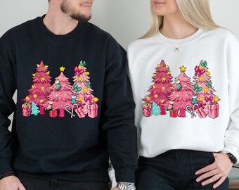 Pink Tree Christmas Sweater, Christmas Sweater, Christmas Crewneck, Christmas Tree Sweatshirt, Holiday Sweaters for Women, Winter Sweatshirt