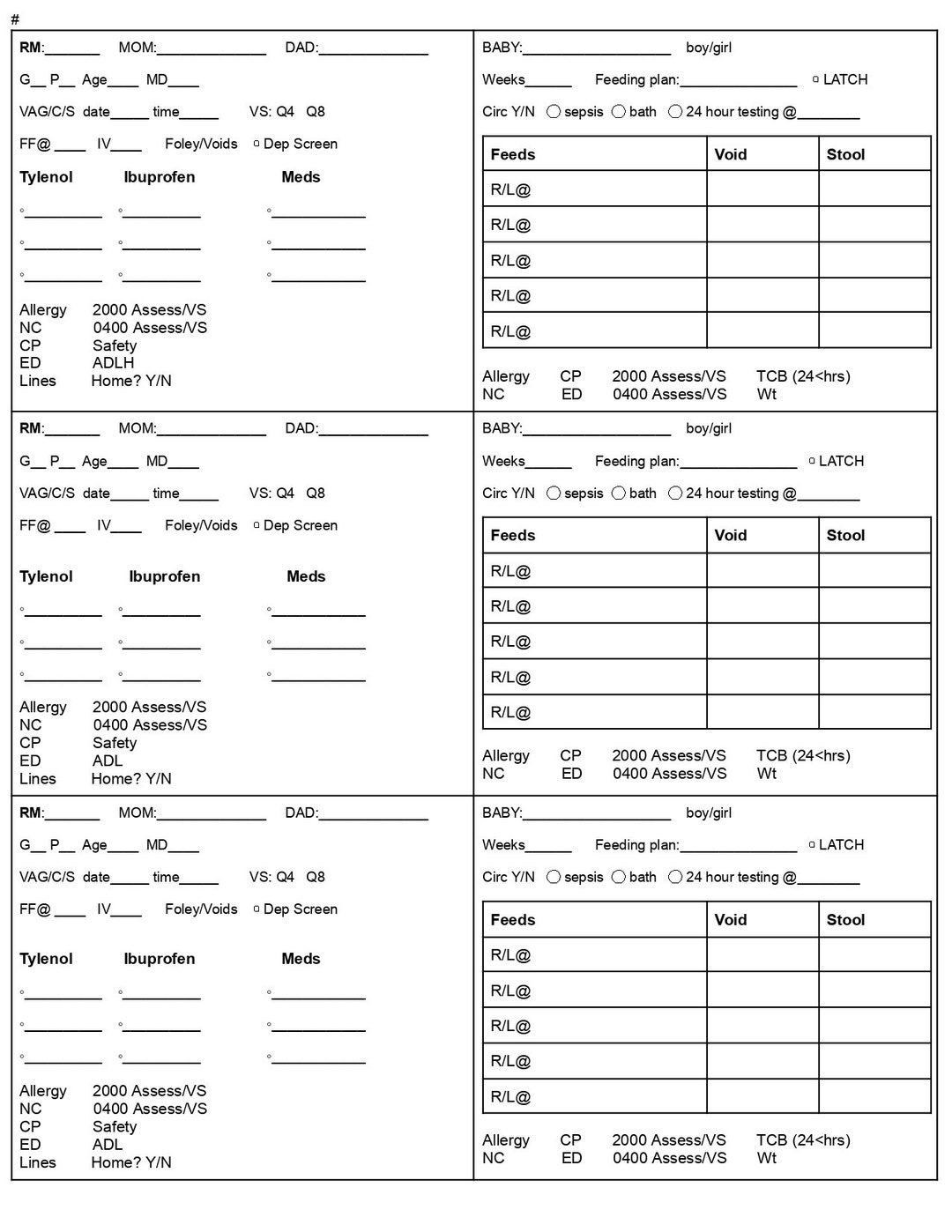 Pospartum Nurse Report Sheet Etsy