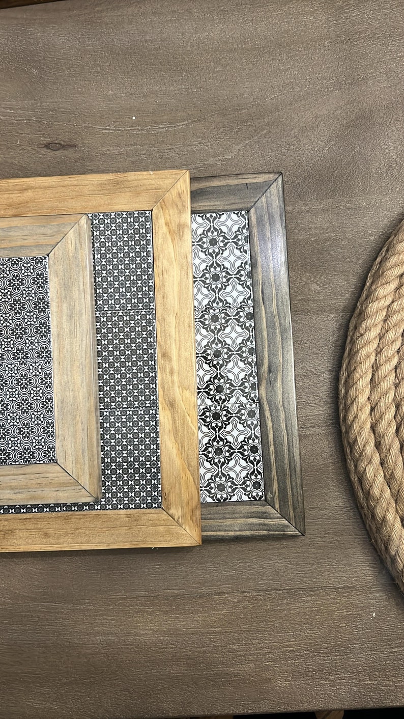 Handcrafted Wood and Blue Ceramic Tile Trivet, Pot Holder, Serving Tray