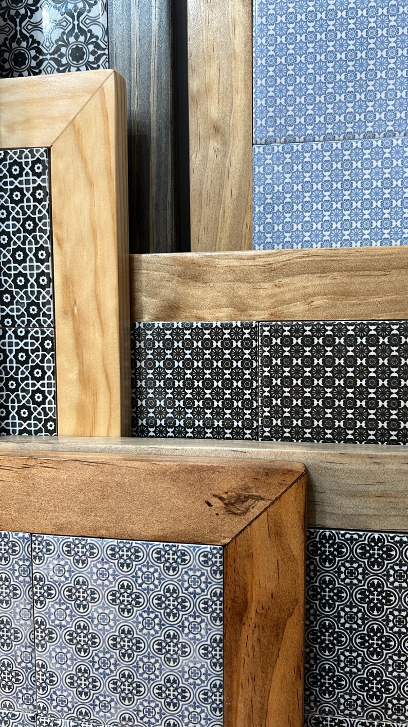 Handcrafted Wood and Blue Ceramic Tile Trivet, Pot Holder, Serving Tray