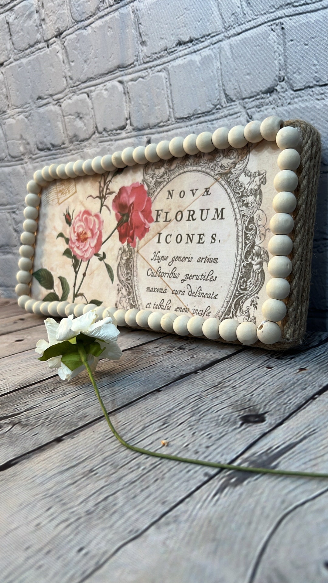 Wooden Table Riser Wrapped in Jute Rope and Wooden Beads, Farmhouse