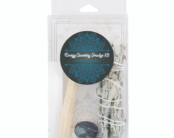 Kyanite Energy Cleansing Smudging Kit with White Sage Palo Santo Selenite Stick