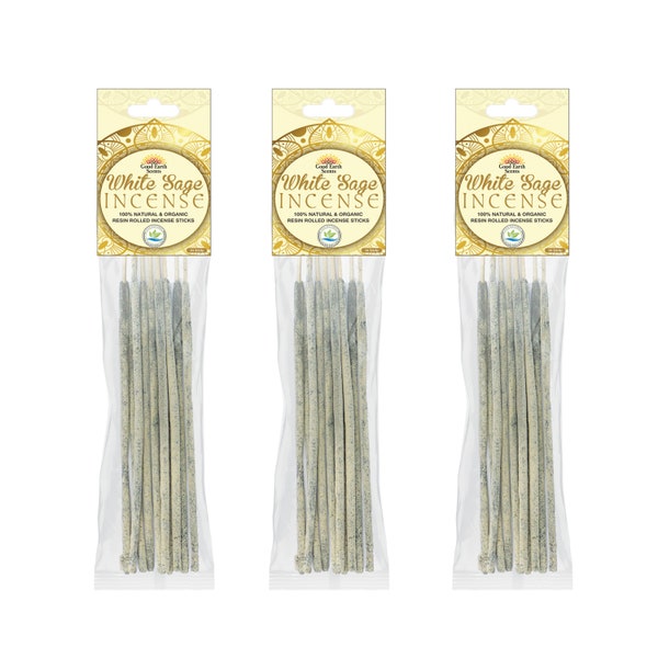 3pk White Sage 100% Natural Incense Sticks Resin Rolled Handmade Chemical-Free