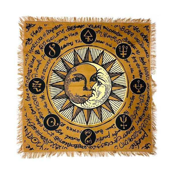 The Sun Altar Cloth Tarot Cotton Table Cover Tapestry with Fringe Edge 2 Sizes