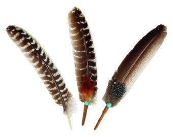Decorated Natural Turkey Feathers For Smudging, Prayer, Decoration Ethically Sourced