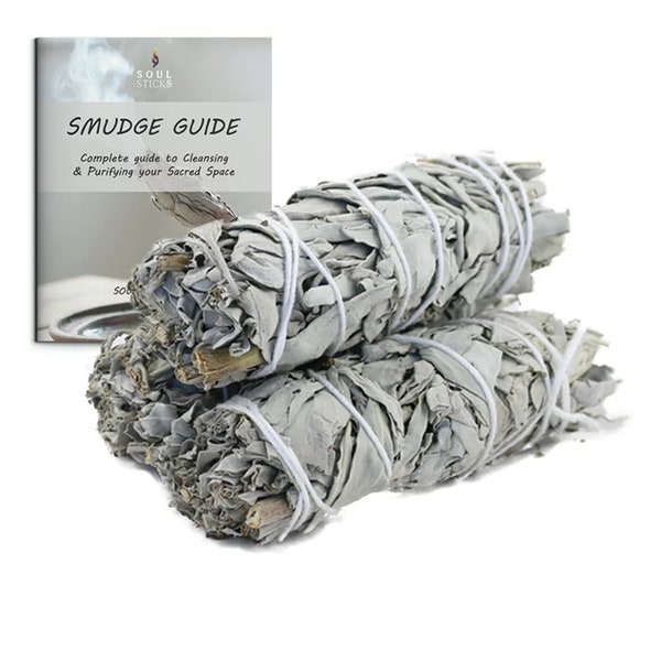 3 Pack 4 inch White Sage Smudge Sticks Bundles Fresh & Handtied with Smudging Guide Book