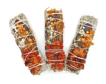 3 Pack Vintage Memory Floral 4 inch White Sage Smudge Sticks Bundles Fresh & Handtied