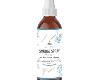 White Sage Smudge Spray for Smokeless Cleansing and Blessings 4 ounce Bottle with Crystals and Herbs