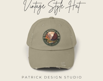 Zion National Park Distressed Baseball Hat - 100% Cotton Twill, Utah Adjustable Low Profile Hat, Vintage Style Hiker Cap