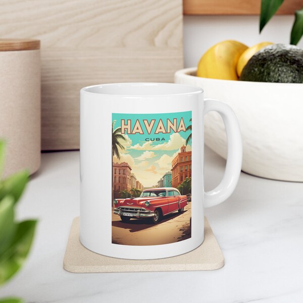 Havana Cuba Coffee Mug - Retro Style Havana Cuba Coffee Cup | Classic Havana Gift | Retro Havana Gifts | Cuban Gifts | Havana Cuba Present