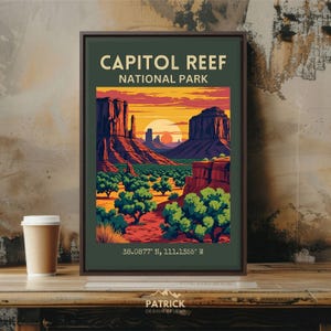 Capitol Reef National Park Framed Canvas Print - Vintage Style Travel Picture, Retro Scenic Wall Art, Gift For Hikers, Campers, Nature Lover